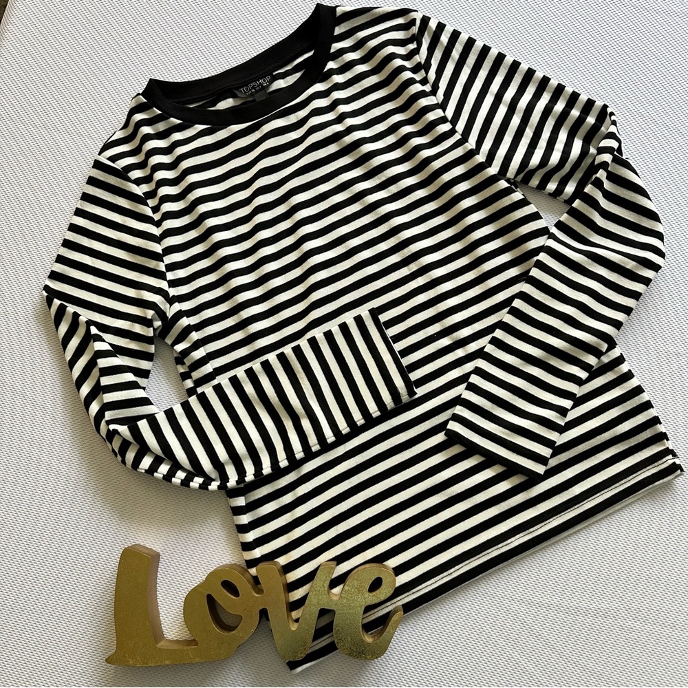 Topshop. Black and white striped long sleeve ringer tee